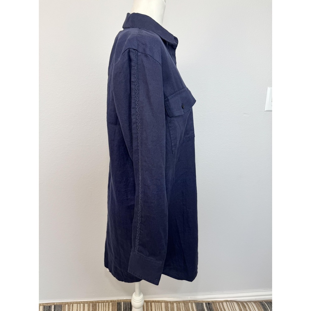 Outerknown Shirt Dress Women's XS Blue Linen Organic Cotton Crochet Long Sleeve - Picture 6 of 16